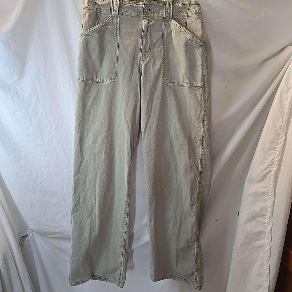 American Eagle Stretch Stovepipe Canvas Pants Green Sz 10 Long Festival Y2K - Picture 2 of 16